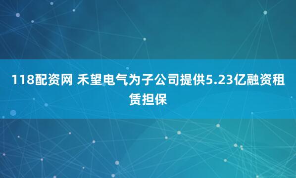 118配资网 禾望电气为子公司提供5.23亿融资租赁担保