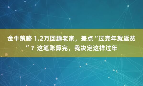 金牛策略 1.2万回趟老家，差点“过完年就返贫”？这笔账算完，我决定这样过年